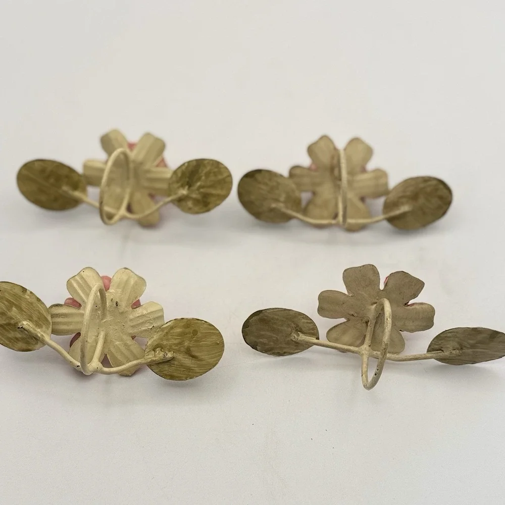 Vtg Handpainted Toleware Floral Napkin Rings Set Of 4 Cottage Core Shabby #5615‎